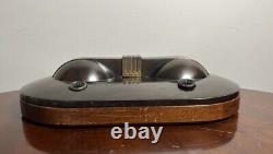 Vintage Rare Sengbusch Double Inkwell Set Nice Art Deco Wood & Metal Calligraphy