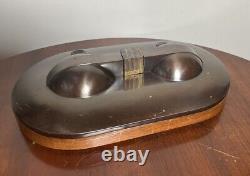 Vintage Rare Sengbusch Double Inkwell Set Nice Art Deco Wood & Metal Calligraphy