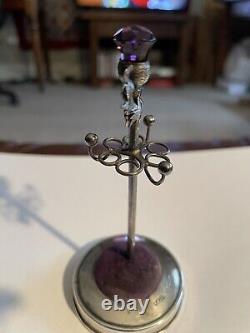 Vintage Rare Silver Metal Amethyst Oak leaves Stickpin Holder Plus Onyx Stickpin