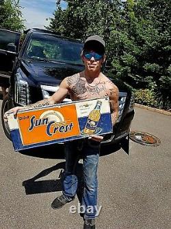 Vintage Rare Sun Crest Orange Soda Pop Metal Sign With Bottle Graphics 30inX12in