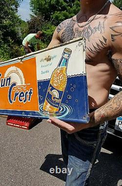 Vintage Rare Sun Crest Orange Soda Pop Metal Sign With Bottle Graphics 30inX12in