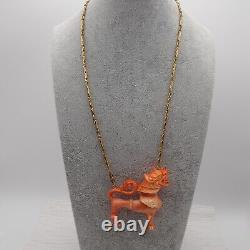 Vintage Rare Vendome Foo Dog Simulated Coral Figural 26 Pendant Necklace