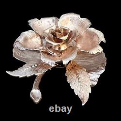 Vintage Rare Warner Day & Night Mechanical Rose Flower Brooch Pin Gold Tone