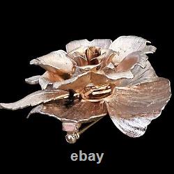 Vintage Rare Warner Day & Night Mechanical Rose Flower Brooch Pin Gold Tone