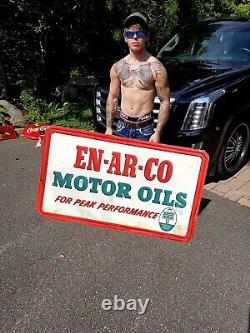 Vintage Rare large metal Enarco sign with wood frame oil gasoline gas 58 by 34