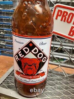 Vintage Red Dog Protected By Fence Beer Sign RARE Metal 1 OF 1 Michigan