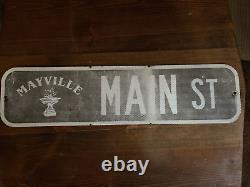 Vintage Reflective Metal Main Street Sign Mayville Man Cave Road RARE Retired