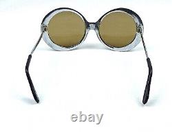 Vintage Round Sunglasses France 1950's Silver Metal Brown Oversize Rare Unused