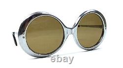 Vintage Round Sunglasses France 1950's Silver Metal Brown Oversize Rare Unused