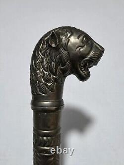 Vintage Sacred Lions Head Metal Scepter, Walking Stick, Ceremonial Mace Rare