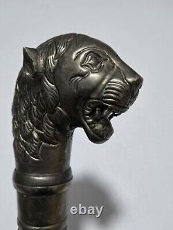 Vintage Sacred Lions Head Metal Scepter, Walking Stick, Ceremonial Mace Rare