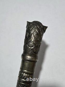Vintage Sacred Lions Head Metal Scepter, Walking Stick, Ceremonial Mace Rare