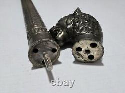 Vintage Sacred Lions Head Metal Scepter, Walking Stick, Ceremonial Mace Rare