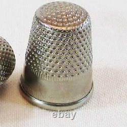 Vintage Sewing Tailor Thimbles Pair Metal Alpaca Thimbles Handemade Rare