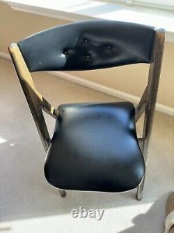 Vintage Stakmore Rare Wooden/Black Vinyl with Aged Metal Trim Folding Chair