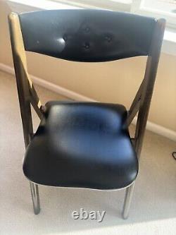Vintage Stakmore Rare Wooden/Black Vinyl with Aged Metal Trim Folding Chair