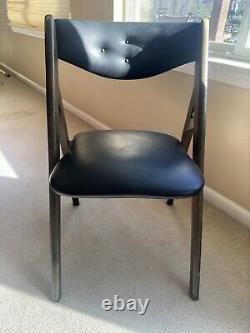Vintage Stakmore Rare Wooden/Black Vinyl with Aged Metal Trim Folding Chair
