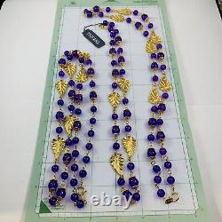 Vintage TRIFARI Purple Lucite Beaded Leaf Necklaces 24 28 32 Rare Set
