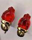 Vintage Translucent Red Jelly Lucite Figural Panther Earrings Rare