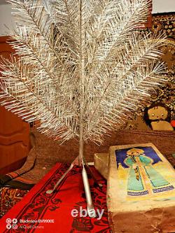 Vintage USSR POM POM CHRISTMAS TREE. Aluminum color 4.1Ft very rare box! New
