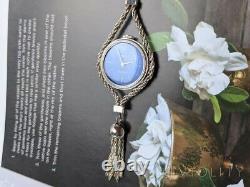 Vintage Watch Geneve Pendant Mechanical Silver Plated Chain Blue Swiss Rare 20th