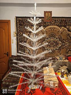 Vintage christmas tree aluminum color 3,9ft very rare. Box! USSR RARE