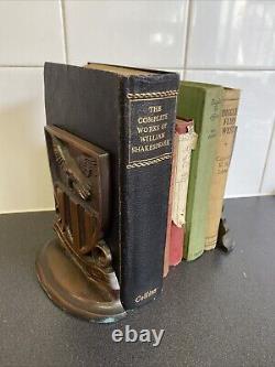 Vintage rare Solid heavy Metal bookends With Eagle Crest