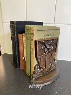 Vintage rare Solid heavy Metal bookends With Eagle Crest