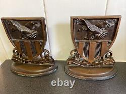 Vintage rare Solid heavy Metal bookends With Eagle Crest