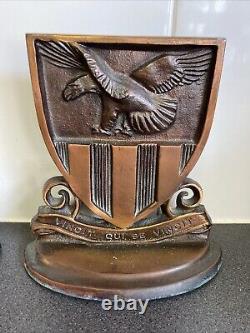 Vintage rare Solid heavy Metal bookends With Eagle Crest