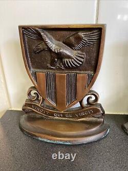Vintage rare Solid heavy Metal bookends With Eagle Crest