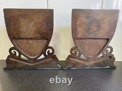 Vintage rare Solid heavy Metal bookends With Eagle Crest