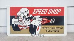 Vintage rare speed shop metal sign racing car