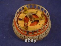 Vintage rare tin toy game metal box gambling pawns lottery roulette 1900