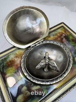 Vintage victorian style metal music box with wind up humming bird/ RARE/Stunning