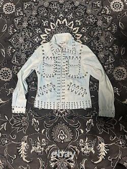 Vtg. Rare 70's Roncelli Silver Studded Baby Blue Rock Glam Zip Up Jacket Size 9