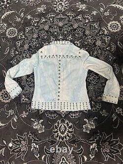 Vtg. Rare 70's Roncelli Silver Studded Baby Blue Rock Glam Zip Up Jacket Size 9