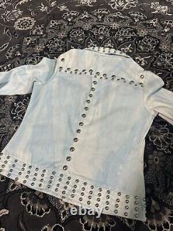 Vtg. Rare 70's Roncelli Silver Studded Baby Blue Rock Glam Zip Up Jacket Size 9