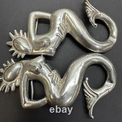 Vtg Rare Hubert Harmon Sterling Silver Mermaid Belt Buckle Complete Mexico 925